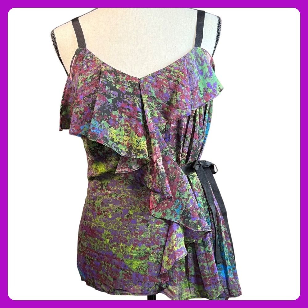 Jessica Simpson Floral Ruffle Pleated Cami‎ Top Sleeveless Blouse M